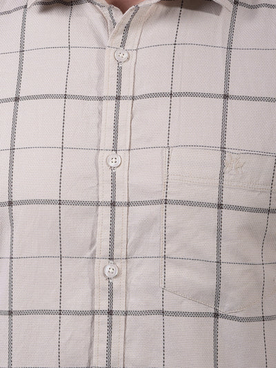 Beige Checked 100% Cotton Shirt-Men Shirts-Crimsoune Club