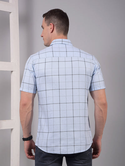 Blue Checked 100% Cotton Shirt-Men Shirts-Crimsoune Club