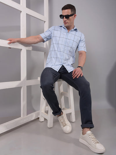 Blue Checked 100% Cotton Shirt-Men Shirts-Crimsoune Club