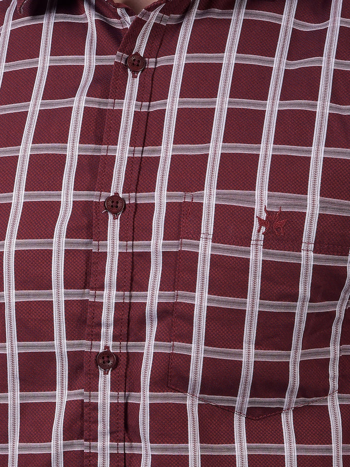 Maroon Checked 100% Cotton Shirt-Men Shirts-Crimsoune Club