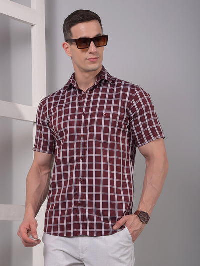 Maroon Checked 100% Cotton Shirt-Men Shirts-Crimsoune Club