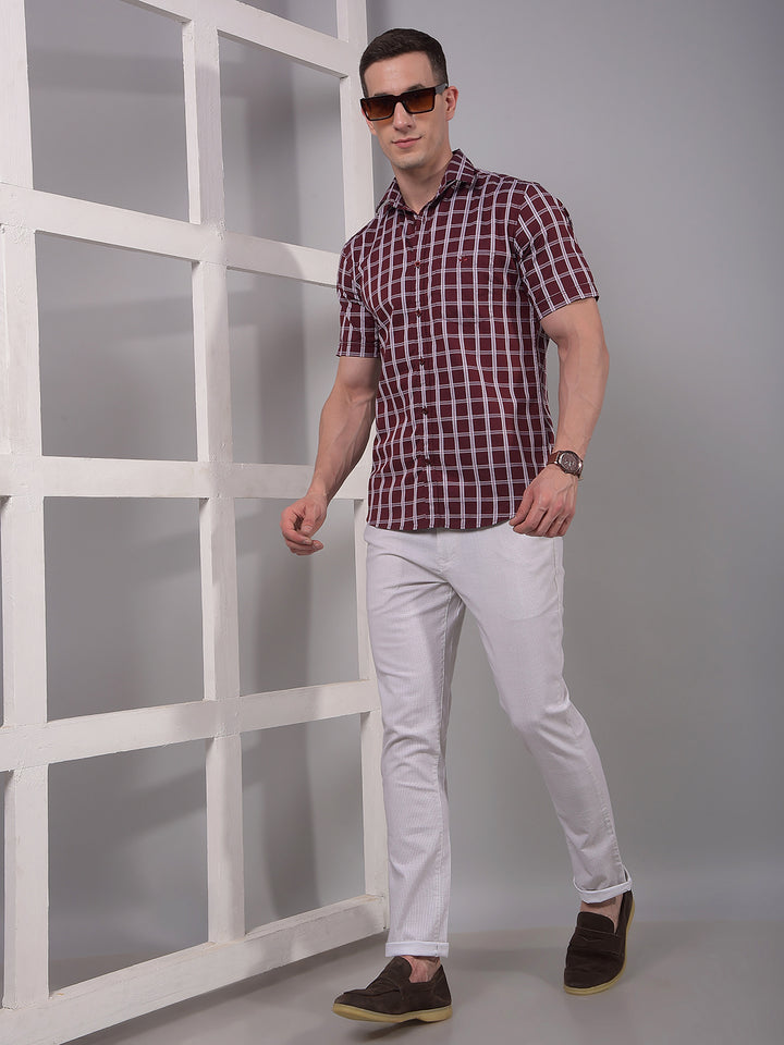 Maroon Checked 100% Cotton Shirt-Men Shirts-Crimsoune Club