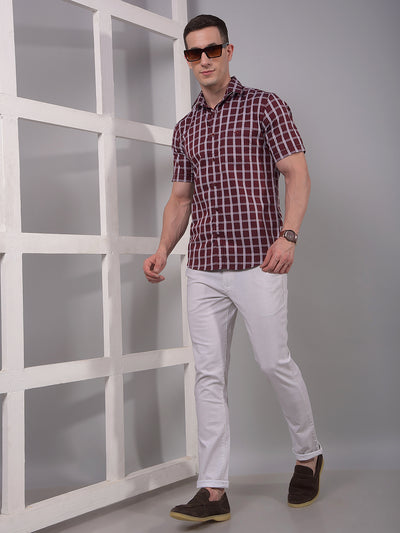 Maroon Checked 100% Cotton Shirt-Men Shirts-Crimsoune Club