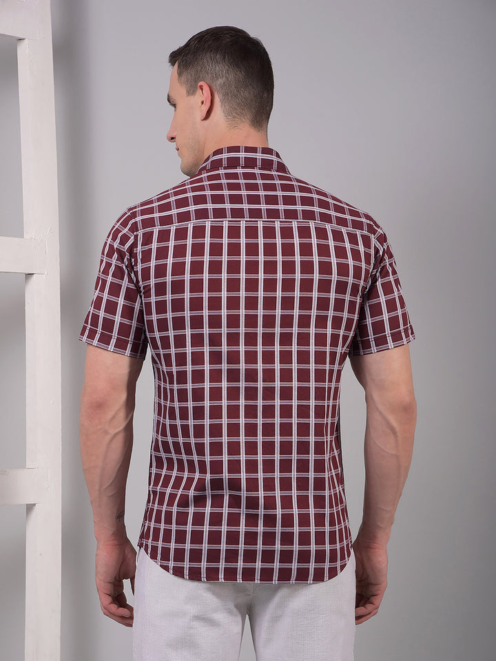 Maroon Checked 100% Cotton Shirt-Men Shirts-Crimsoune Club