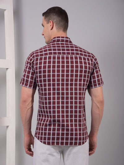 Maroon Checked 100% Cotton Shirt-Men Shirts-Crimsoune Club