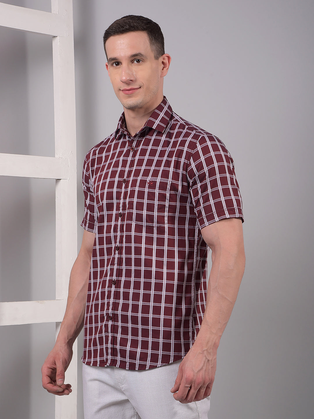 Maroon Checked 100% Cotton Shirt-Men Shirts-Crimsoune Club