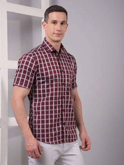 Maroon Checked 100% Cotton Shirt-Men Shirts-Crimsoune Club