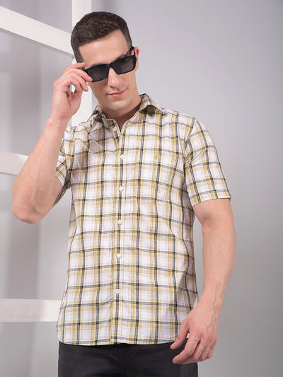 Beige Checked 100% Cotton Shirt-Men Shirts-Crimsoune Club
