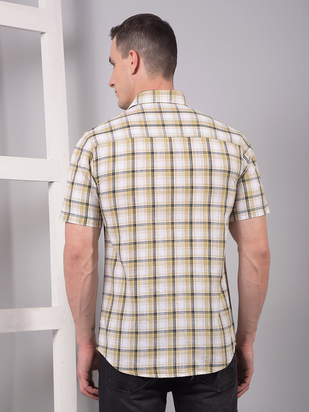 Beige Checked 100% Cotton Shirt-Men Shirts-Crimsoune Club