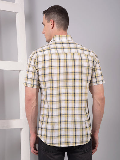 Beige Checked 100% Cotton Shirt-Men Shirts-Crimsoune Club