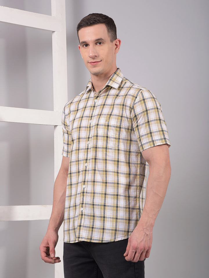 Beige Checked 100% Cotton Shirt-Men Shirts-Crimsoune Club