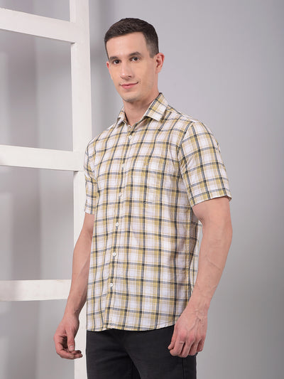 Beige Checked 100% Cotton Shirt-Men Shirts-Crimsoune Club
