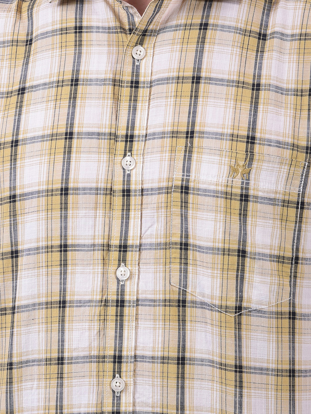 Beige Checked 100% Cotton Shirt-Men Shirts-Crimsoune Club