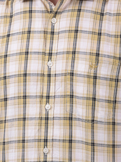 Beige Checked 100% Cotton Shirt-Men Shirts-Crimsoune Club