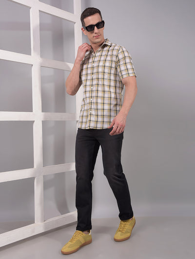 Beige Checked 100% Cotton Shirt-Men Shirts-Crimsoune Club