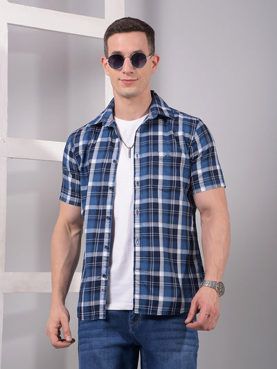 Blue Checked 100% Cotton Shirt-Men Shirts-Crimsoune Club