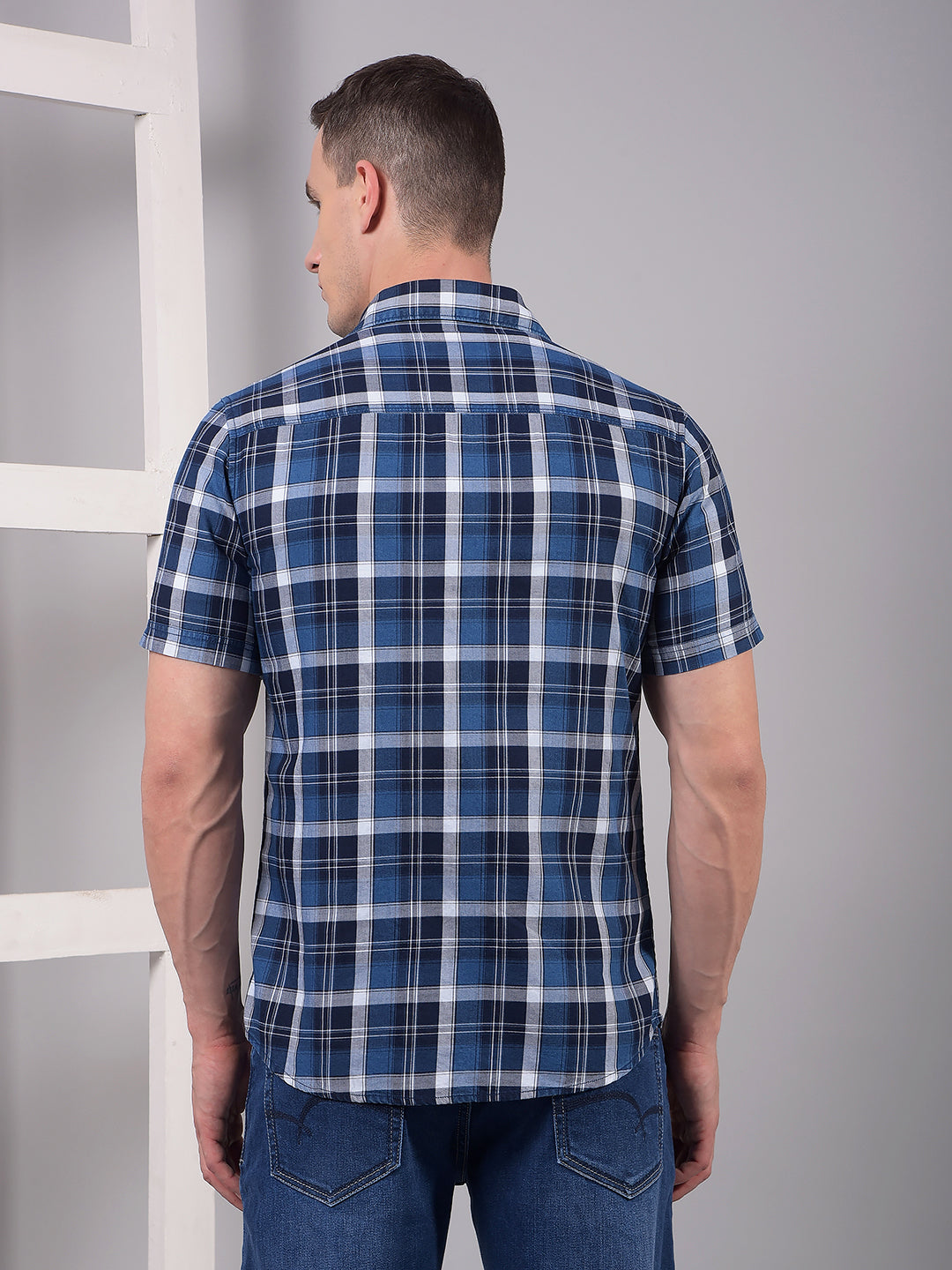 Blue Checked 100% Cotton Shirt-Men Shirts-Crimsoune Club