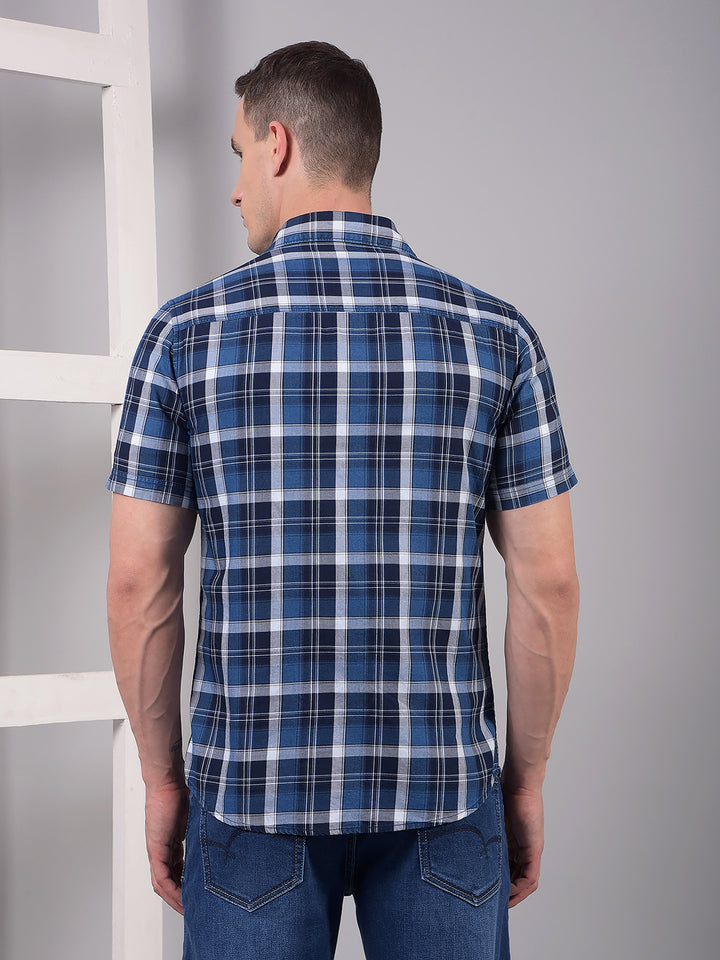 Blue Checked 100% Cotton Shirt-Men Shirts-Crimsoune Club