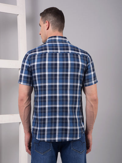 Blue Checked 100% Cotton Shirt-Men Shirts-Crimsoune Club