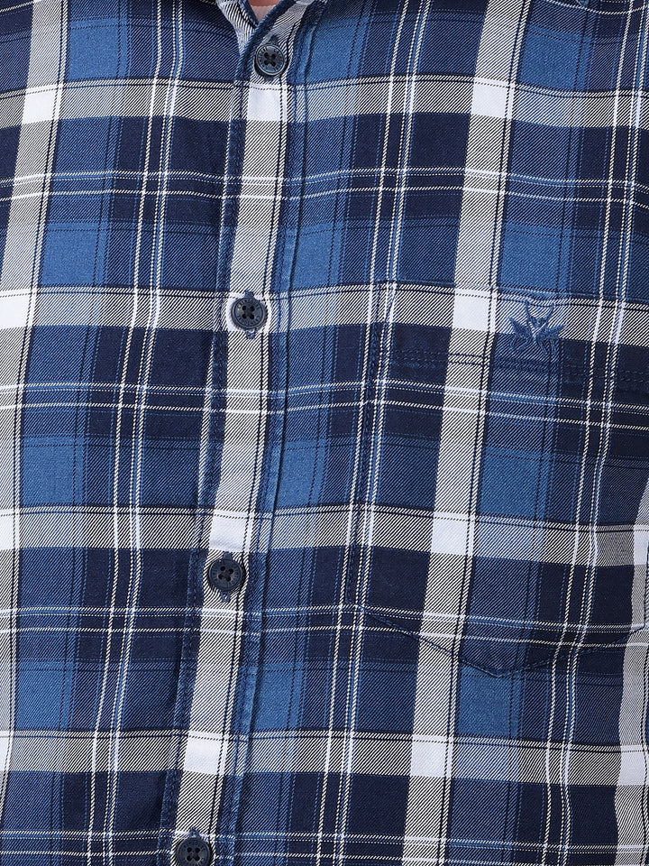 Blue Checked 100% Cotton Shirt-Men Shirts-Crimsoune Club