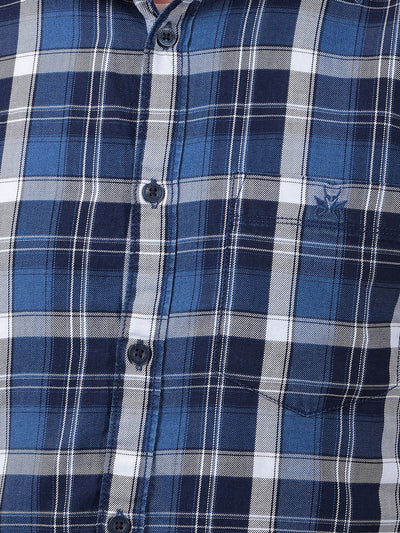 Blue Checked 100% Cotton Shirt-Men Shirts-Crimsoune Club