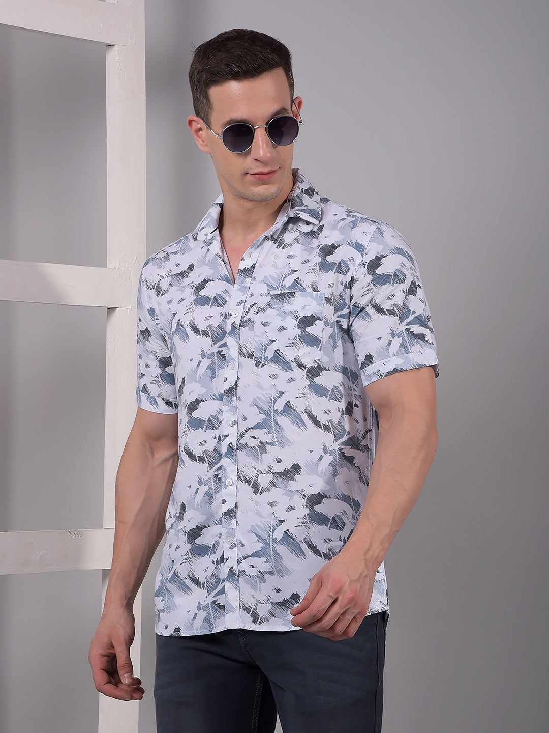 Grey Printed Linen Shirt-Men Shirts-Crimsoune Club