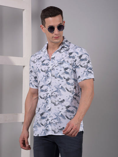 Grey Printed Linen Shirt-Men Shirts-Crimsoune Club