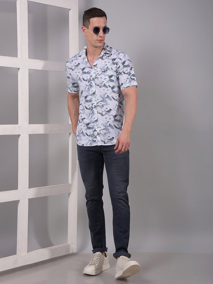 Grey Printed Linen Shirt-Men Shirts-Crimsoune Club