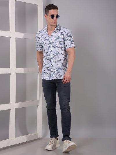 Grey Printed Linen Shirt-Men Shirts-Crimsoune Club