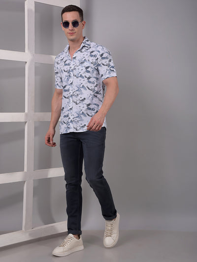 Grey Printed Linen Shirt-Men Shirts-Crimsoune Club