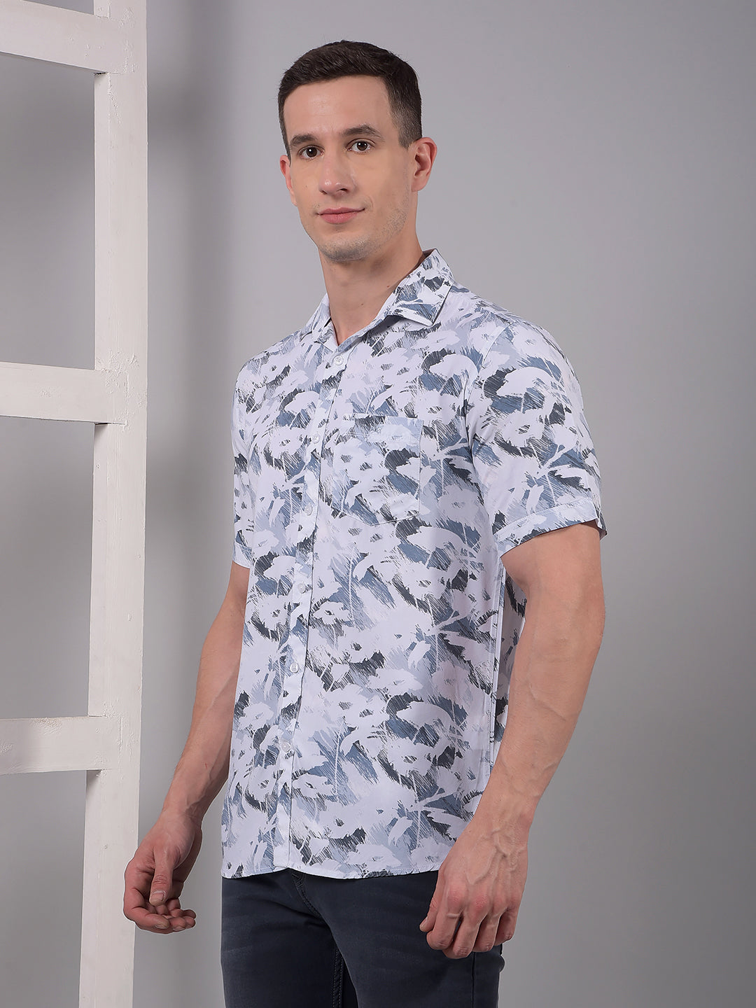 Grey Printed Linen Shirt-Men Shirts-Crimsoune Club