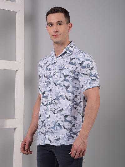 Grey Printed Linen Shirt-Men Shirts-Crimsoune Club