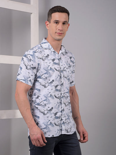 Grey Printed Linen Shirt-Men Shirts-Crimsoune Club