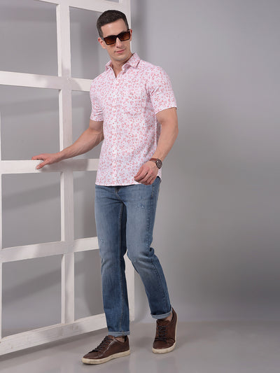 Pink Floral Print Linen Shirt-Men Shirts-Crimsoune Club