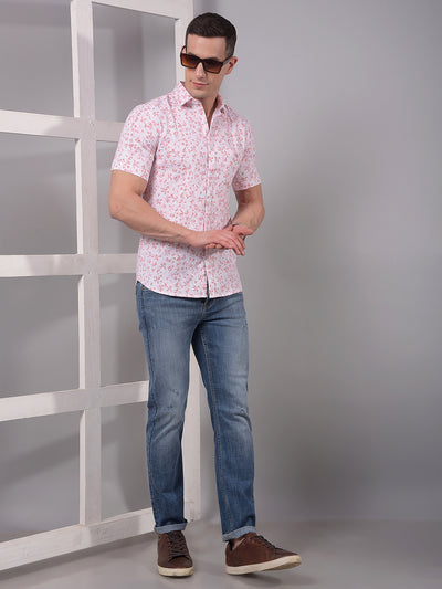 Pink Floral Print Linen Shirt-Men Shirts-Crimsoune Club