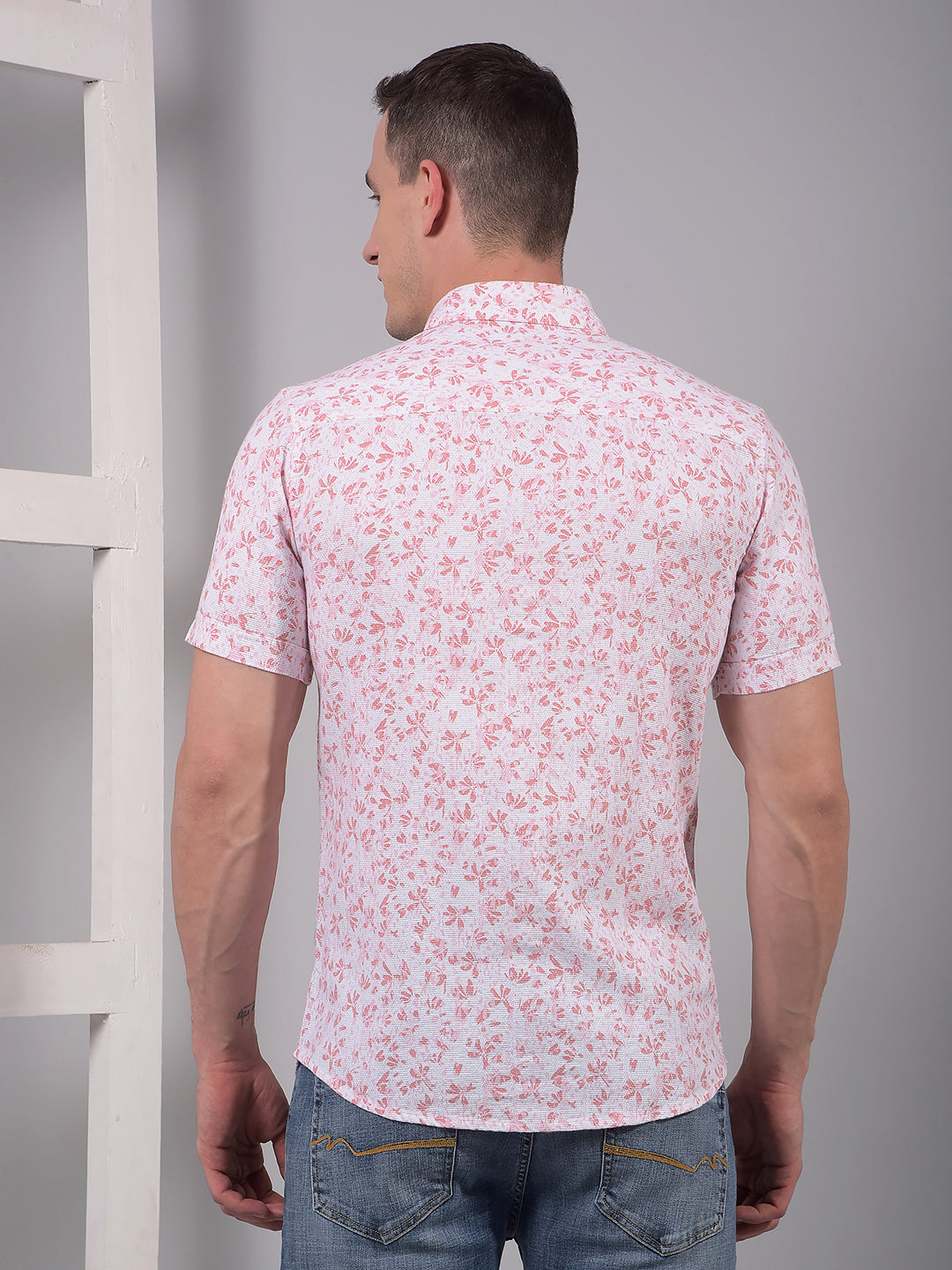 Pink Floral Print Linen Shirt-Men Shirts-Crimsoune Club