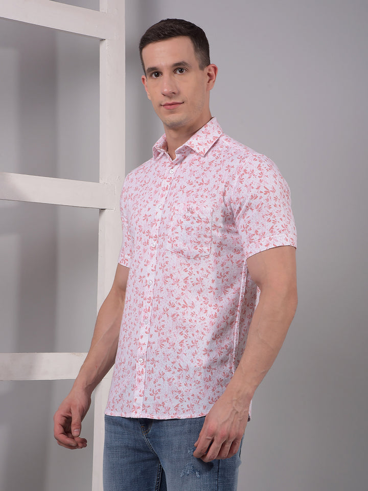 Pink Floral Print Linen Shirt-Men Shirts-Crimsoune Club