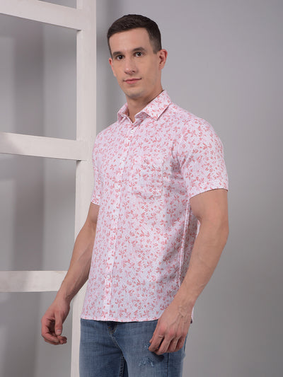 Pink Floral Print Linen Shirt-Men Shirts-Crimsoune Club
