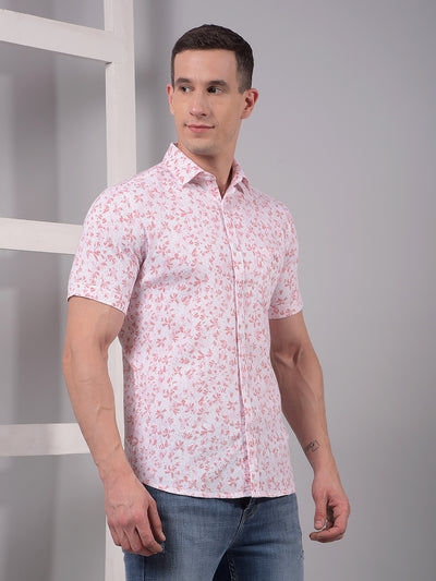 Pink Floral Print Linen Shirt-Men Shirts-Crimsoune Club