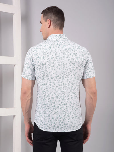 Green Floral Print Linen Shirt-Men Shirts-Crimsoune Club