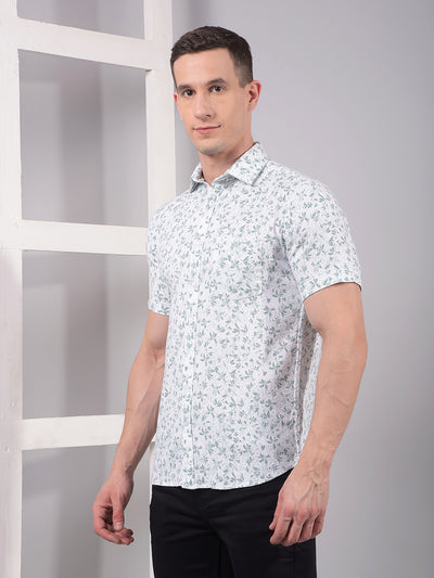 Green Floral Print Linen Shirt-Men Shirts-Crimsoune Club