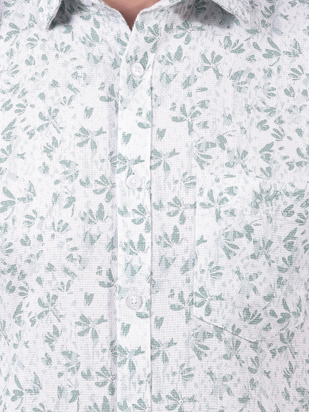 Green Floral Print Linen Shirt-Men Shirts-Crimsoune Club