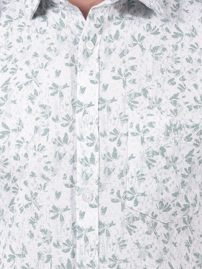 Green Floral Print Linen Shirt-Men Shirts-Crimsoune Club
