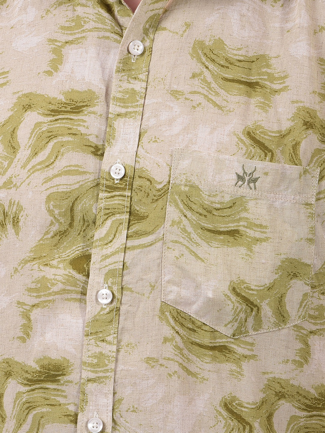 Olive Abstract Print Linen Shirt-Men Shirts-Crimsoune Club