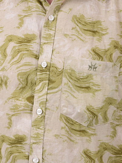 Olive Abstract Print Linen Shirt-Men Shirts-Crimsoune Club