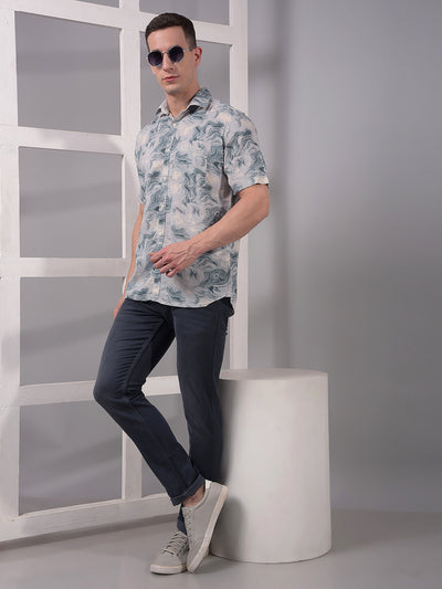 Blue Abstract Print Linen Shirt-Men Shirts-Crimsoune Club