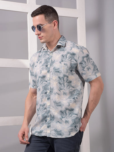 Blue Abstract Print Linen Shirt-Men Shirts-Crimsoune Club