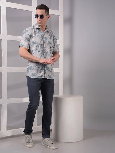 Blue Abstract Print Linen Shirt-Men Shirts-Crimsoune Club