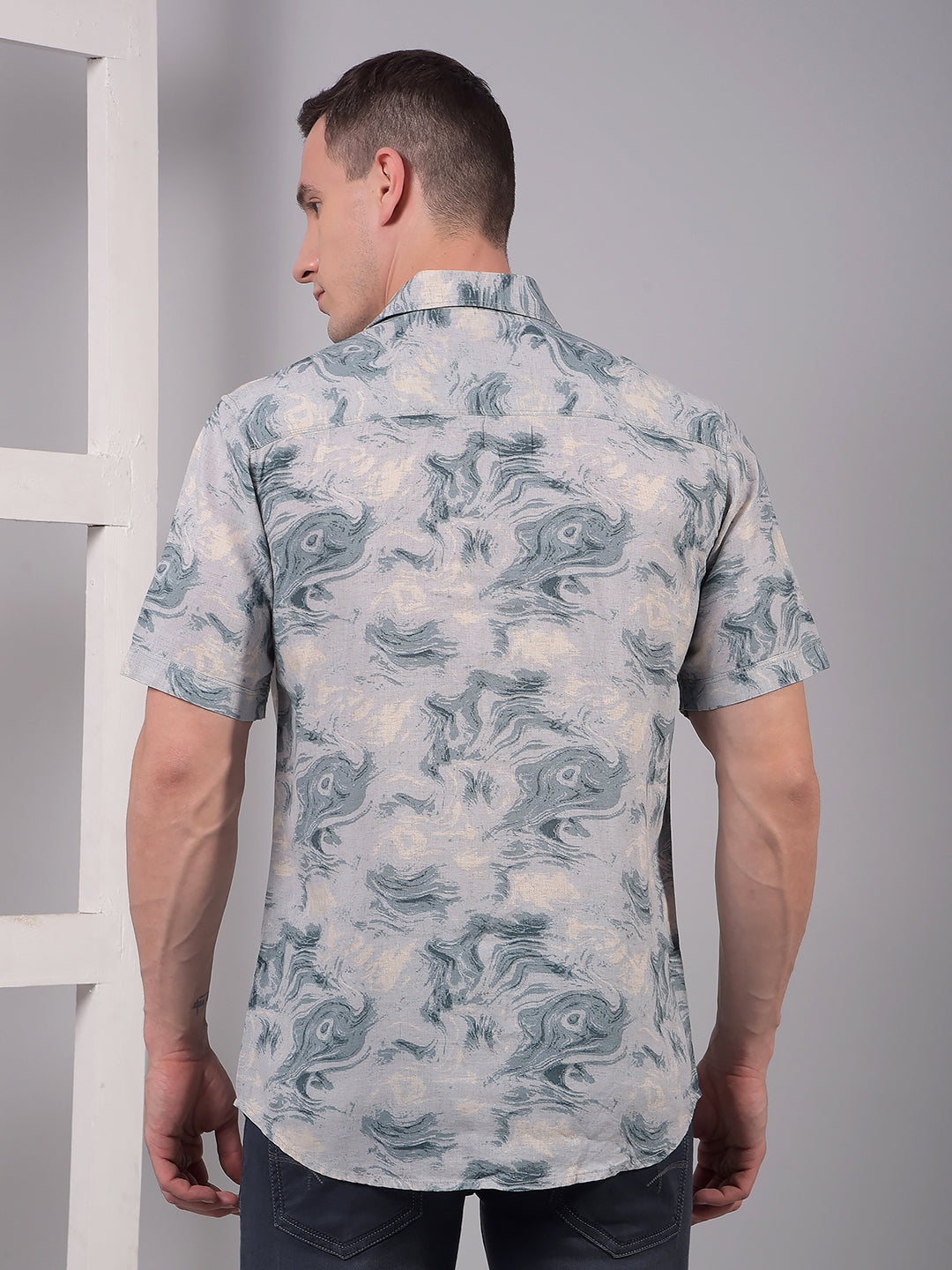 Blue Abstract Print Linen Shirt-Men Shirts-Crimsoune Club