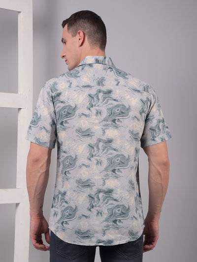Blue Abstract Print Linen Shirt-Men Shirts-Crimsoune Club